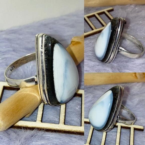 Amazing Owyhee Blue Opal Gemstone Chunky Handmade Ring - Picture 6 of 9